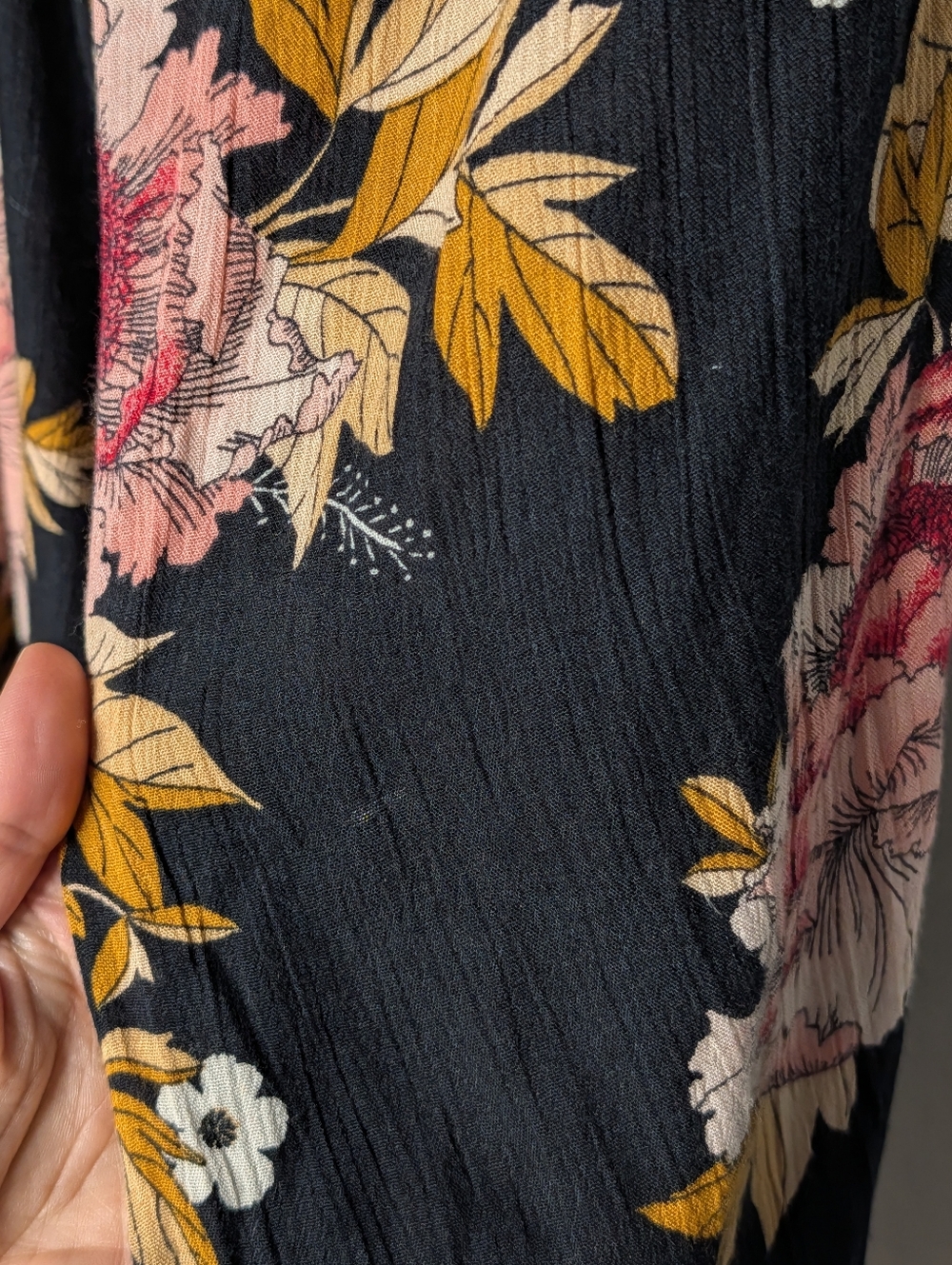 Black Floral Long Sleeve Babydoll Dress - Pink & Mustard Flowers - Picture 10 of 10
